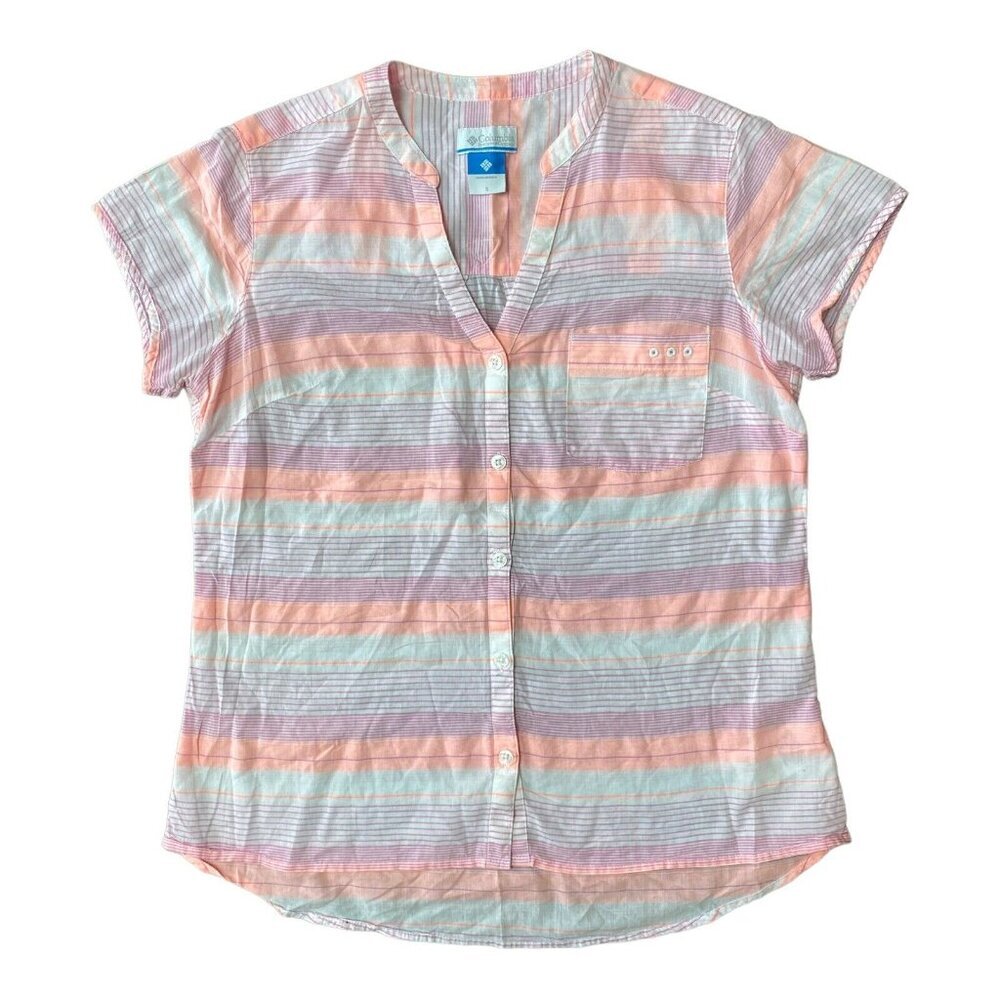 Columbia PFG Blouse Shirt Womens Small Lightweight Short Sleeve Neon Orange Pink